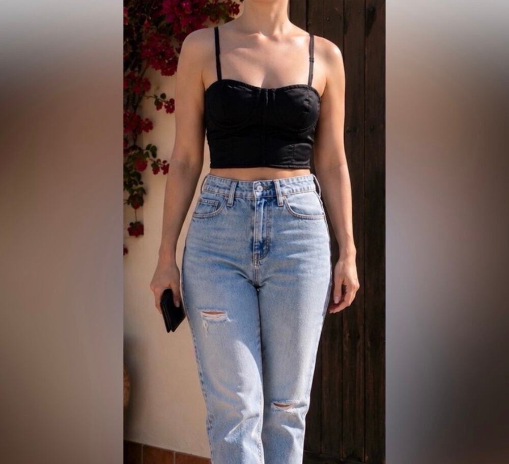 PrettyLittleThing Black Satin Bustier Crop Top Sz 4 Structured Corset Bralette